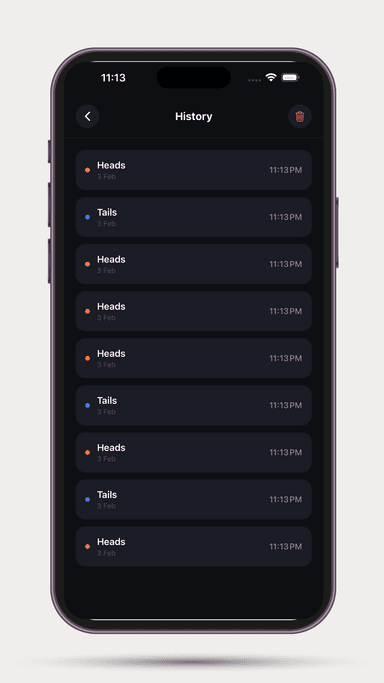 Coin Toss Pro - Toss History